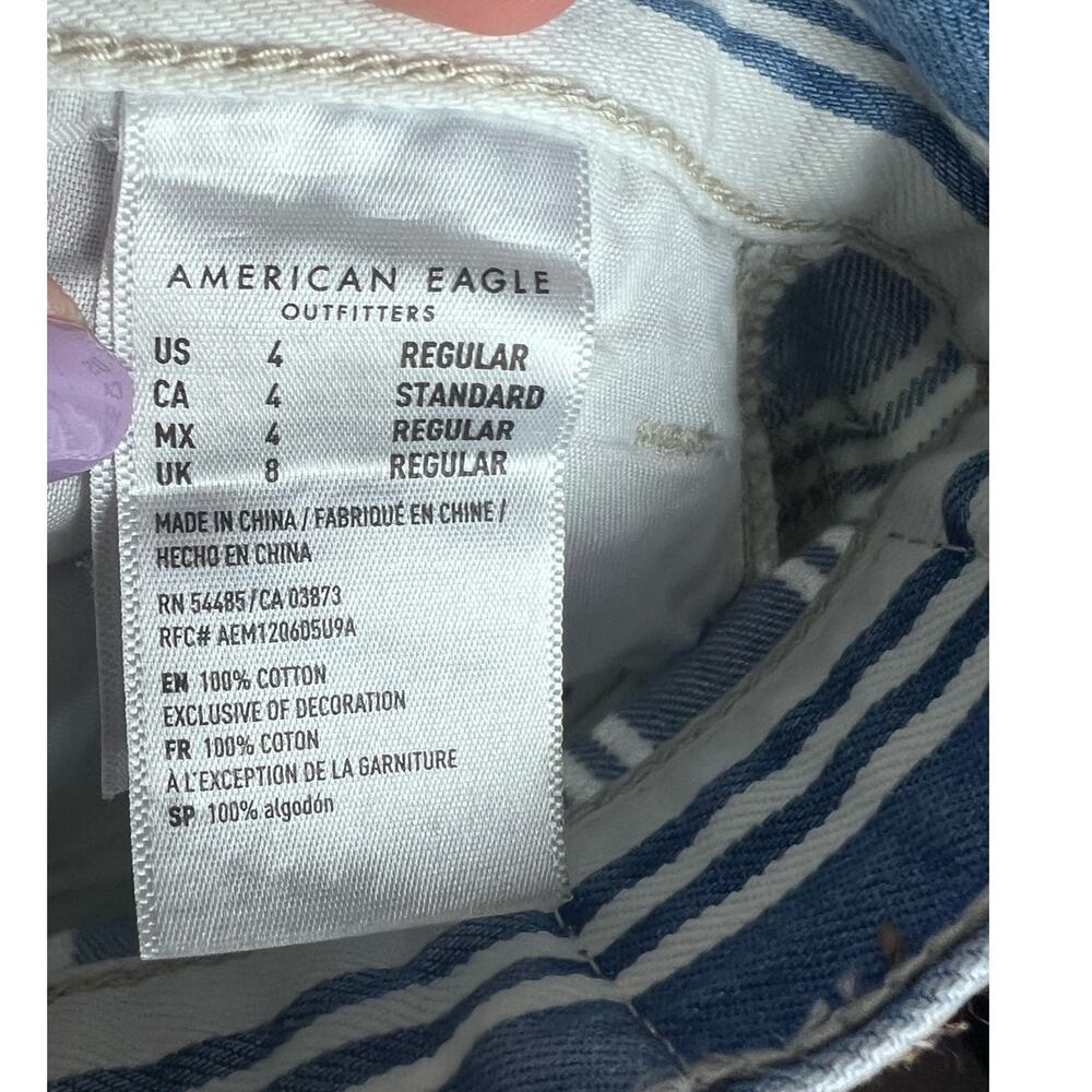 American Eagle Jeans White/Blue Striped Size 4 Regular 100% Cotton - Picture 7 of 11